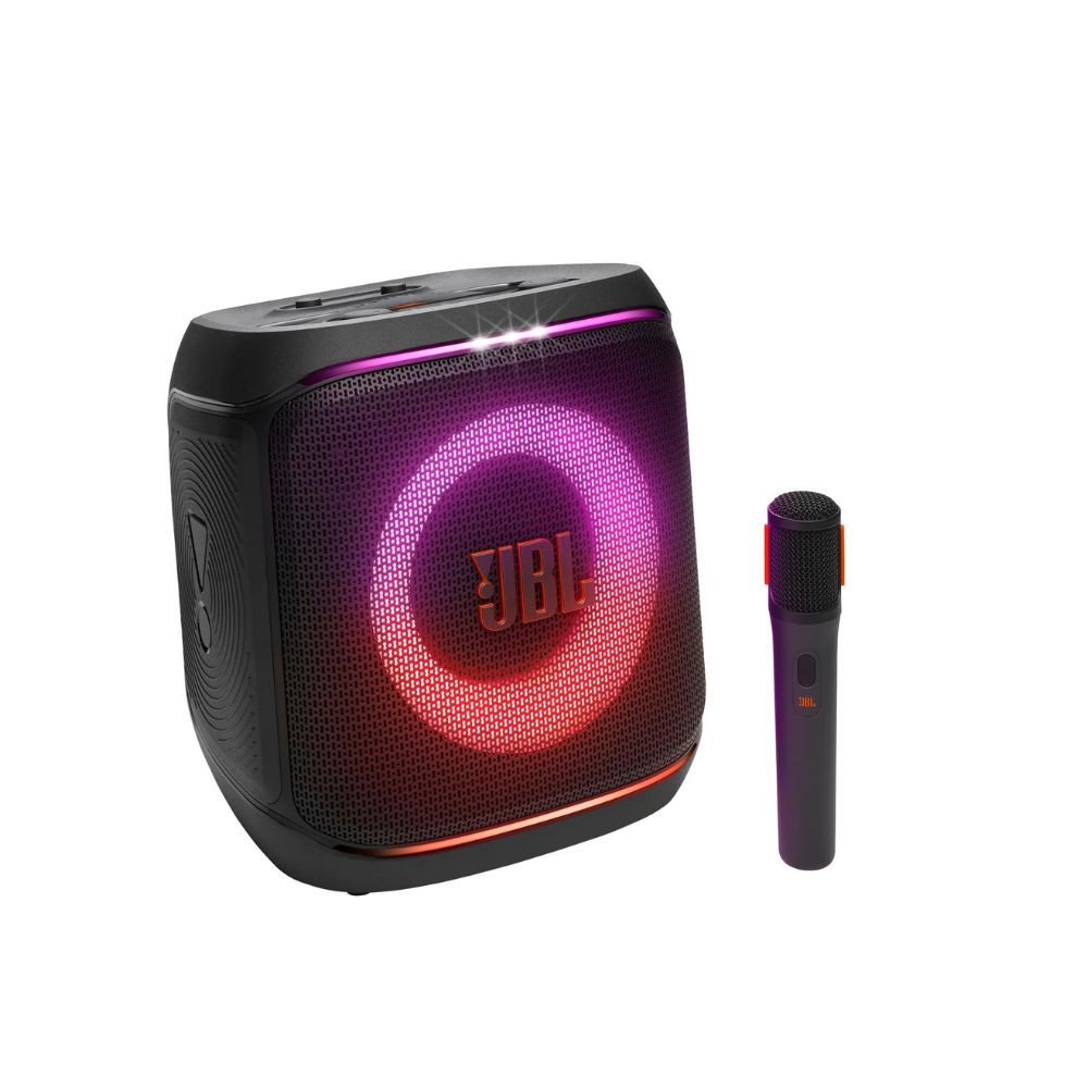 PartyBox Encore 2 Portable Bluetooth Speaker With Wireless Mic And AI Boost, 15H Battery, Dynamic Lights, Auracast, Karaoke And Guitar Input, IPX4 Splashproof - Black