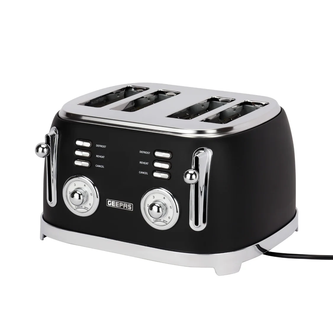 The Geepas GBT36564UK-BK is a 4-slice toaster with a powerful 1500W motor and a durable metal body. It features 6 different browning levels to suit your toast preference