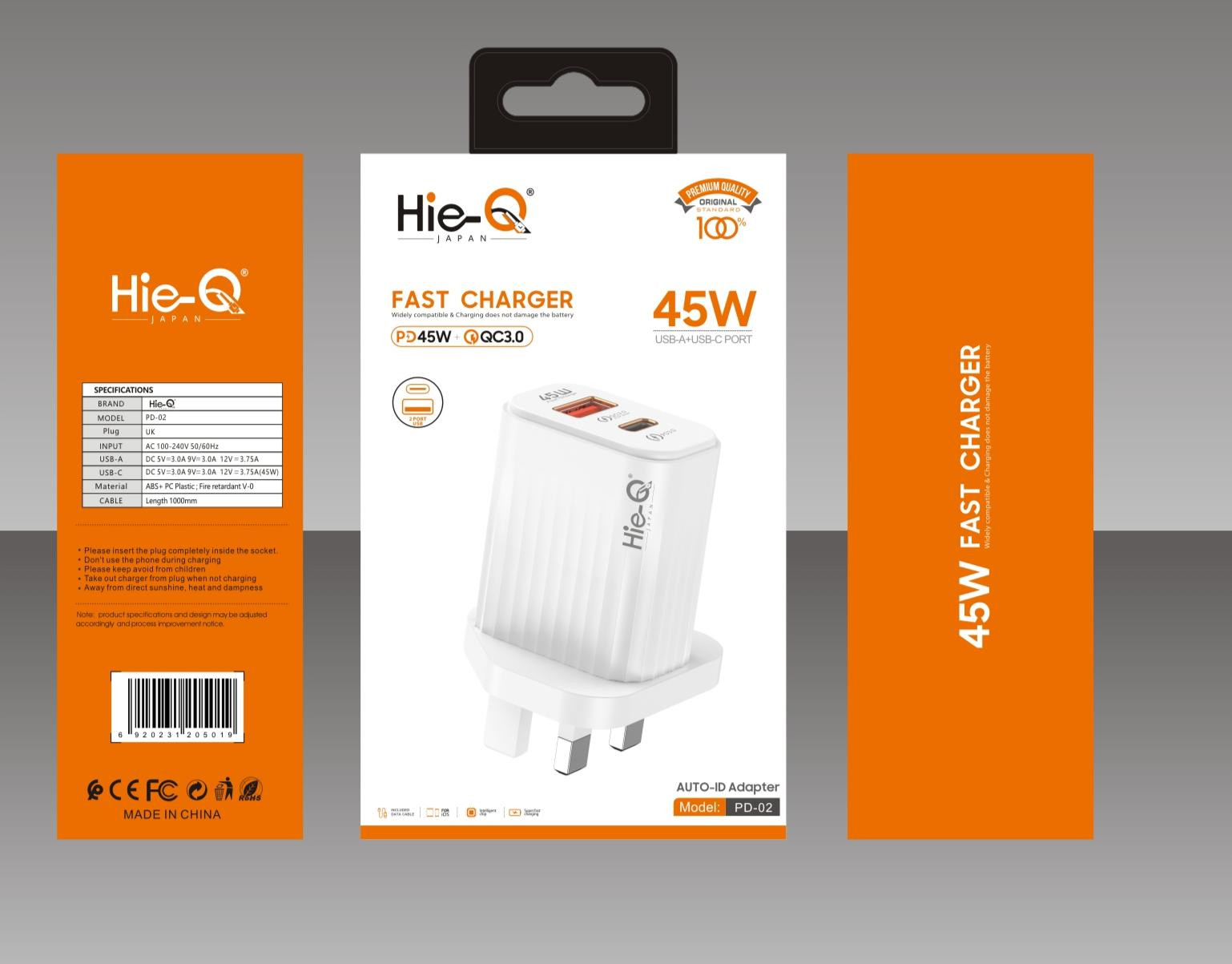 HIE- Q PD- 04 45W Fast Bowl QC 3.0 USB Port & PD 3.0 Type- C Port Super Fast Charging for All bias