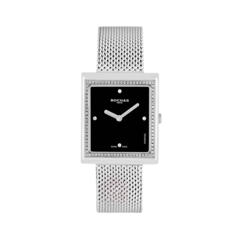 Rochas Silver Square Dial Luxury Diamonds Quartz Analog Watch