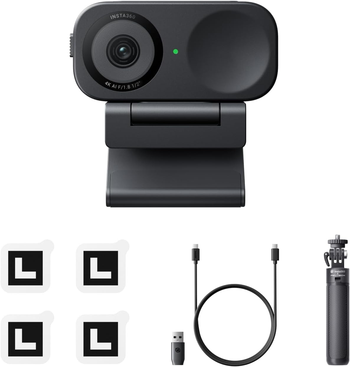 Insta360 Link 2C Tripod Bundle Graphite Black - 4K Webcam for PC/Mac, 1/2" Sensor, Auto