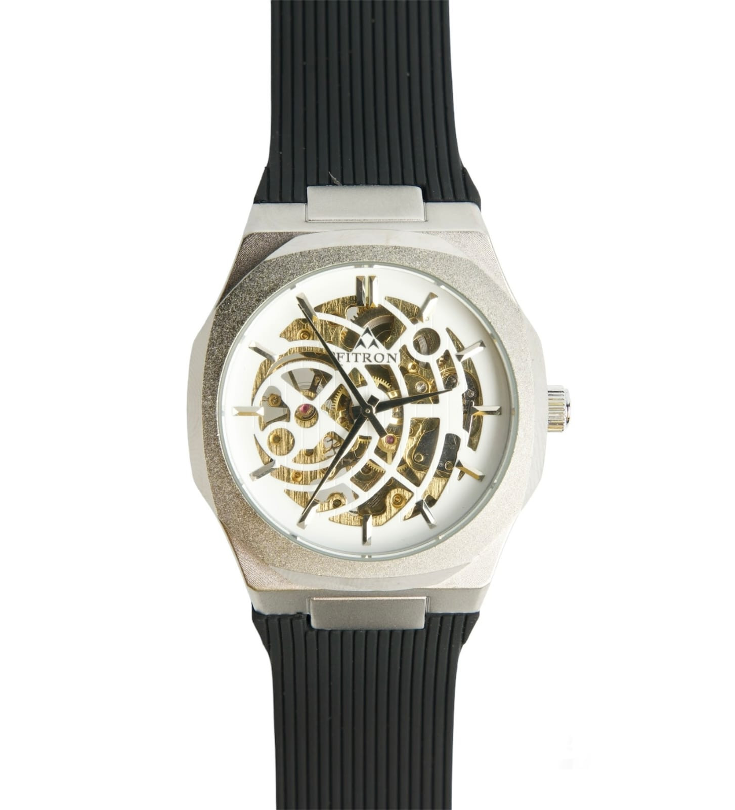 Fitron Men’s Skeleton Watch with Black Rubber Swatch – Stylish Automatic Analog Timepiece