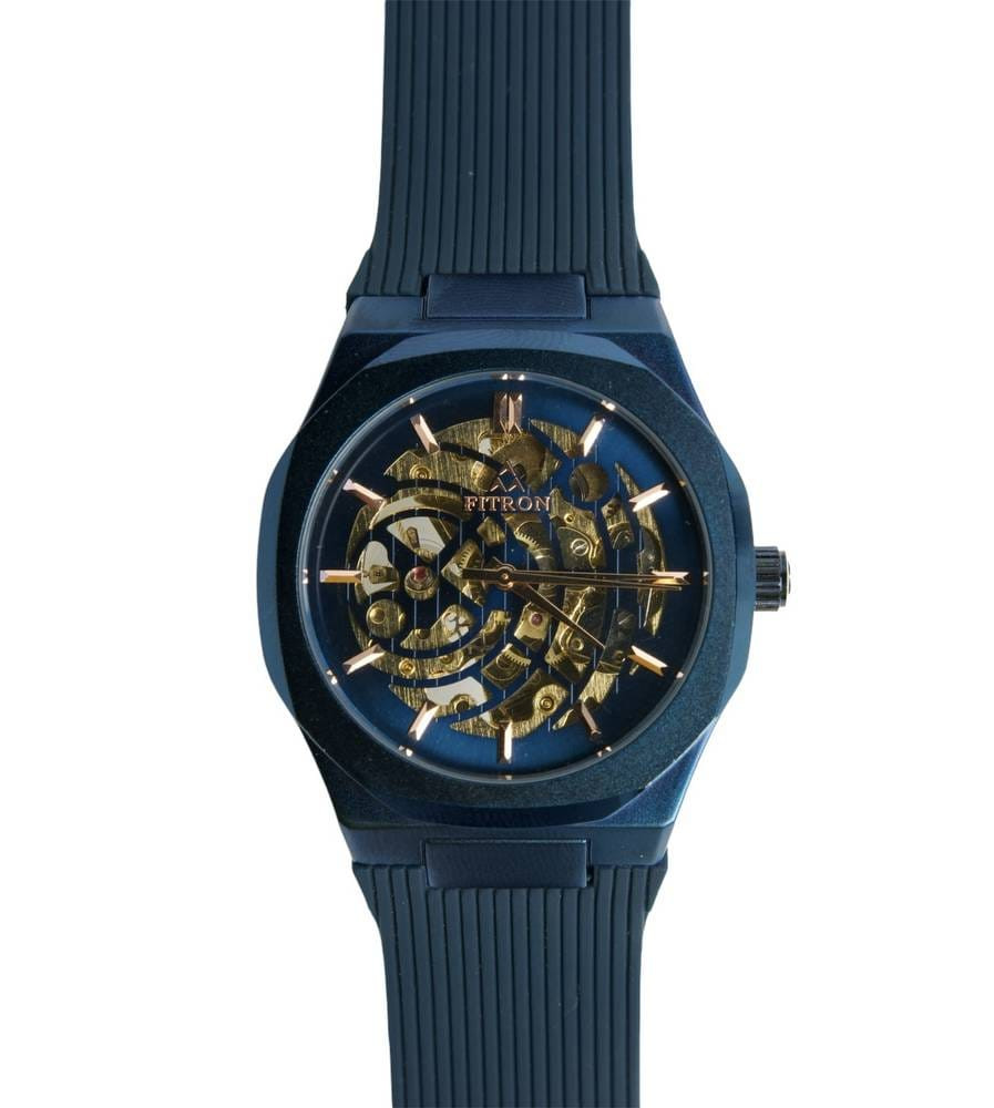 Fitron Automatic Mechanical Skeleton Watch with Blue Rubber Band – Luxury Men’s Analog Timepiece