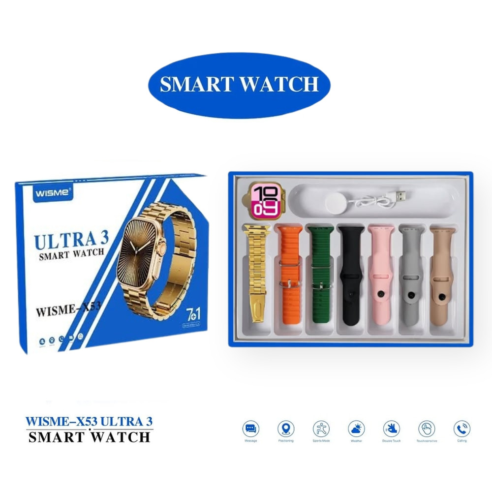 WISME X53 Ultra 3 Premium Gold Smartwatch 7+1 Straps