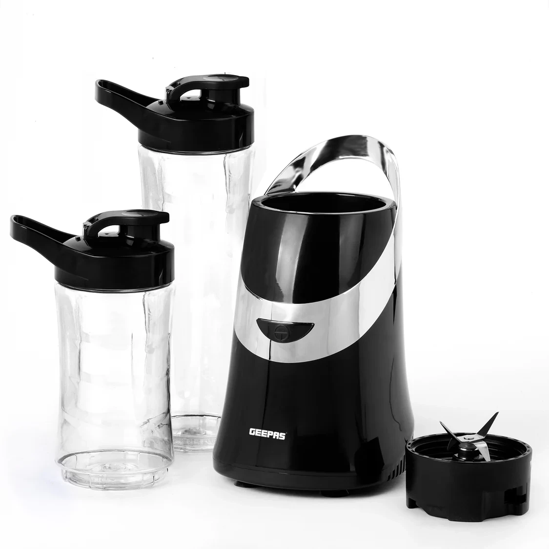 Geepas Personal Blender and Smoothie Maker, 350W Mini Electric Juicer and Milkshake Maker, 2 Portable BPA-Free Tritan Sports Bottles with Leak-Proof Lids.