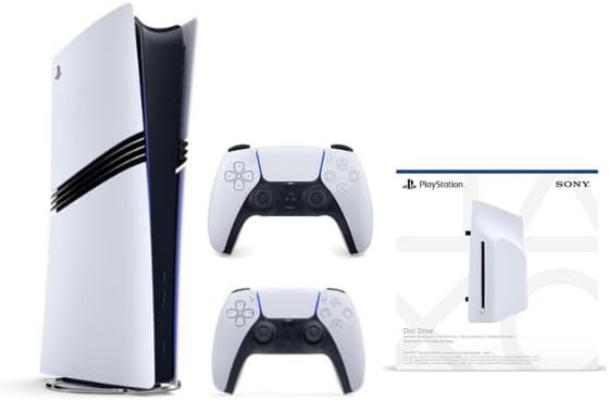 Sony PlayStation 5 Pro Digital Edition Console (2024) comes with an extra white DualSense controller and a disc drive.