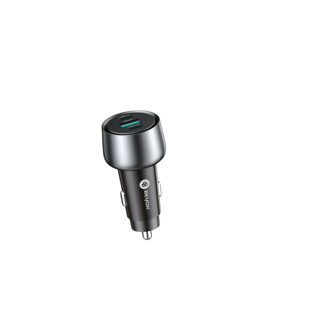 Beyox BY84 Car Charger – Dual USB-C + 1 USB-A Fast Charging Adapter