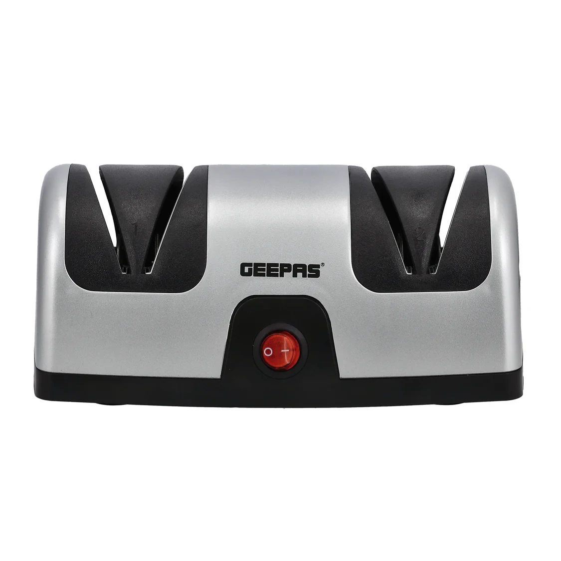 The Geepas Electric Knife Sharpener GKS63044 features a 2-stage precision grinding and honing system with diamond-coated wheels for a razor-sharp finish.