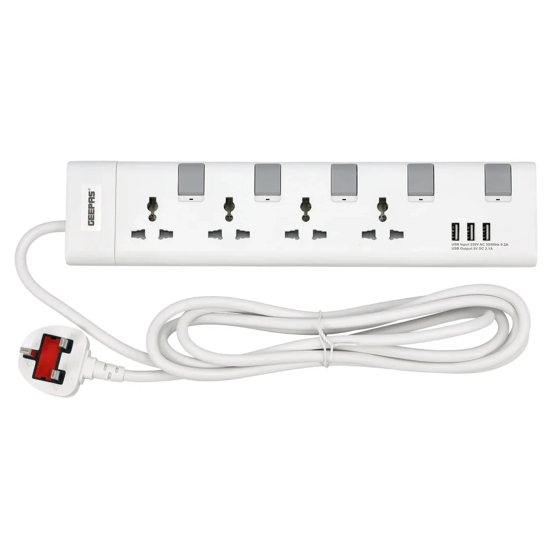 Geepas Extension Socket, 4 Way, 3 Meter Cord Length, GES4095, Power Extension Socket, Multi Plug Power Cable, High Quality, Heavy Duty Power Switch