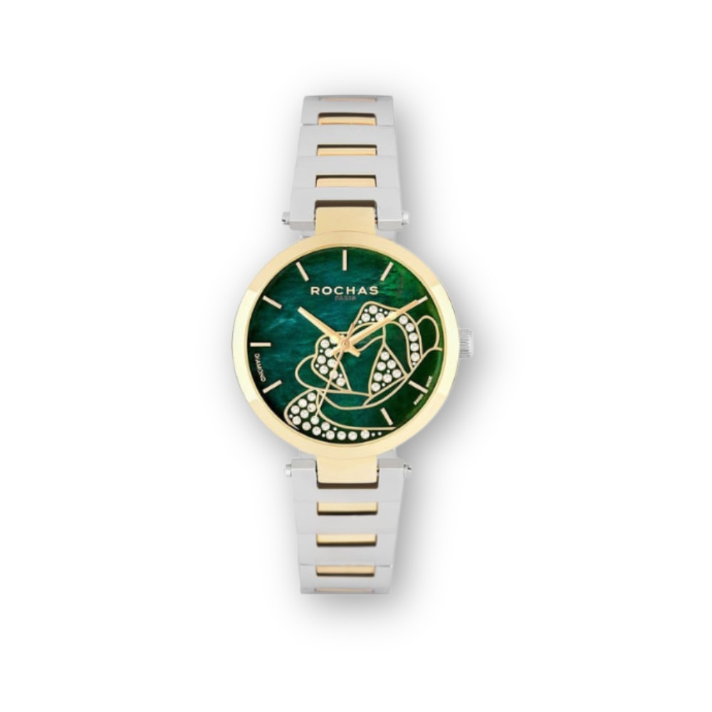 Rochas Ladies Analog Watch with Green Mother- of- Pearl Dial – Elegant Stainless Steel Women’s Timepiece