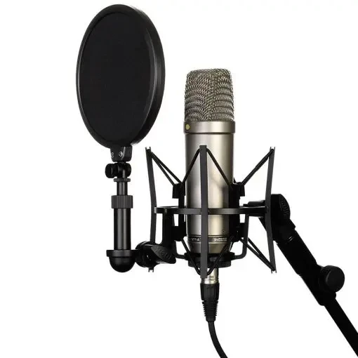 Rode NT1 5th Generation Large-Diaphragm Studio Condenser Microphone with XLR and USB Outputs for Recording, Podcasting, and Music Production in Silver.