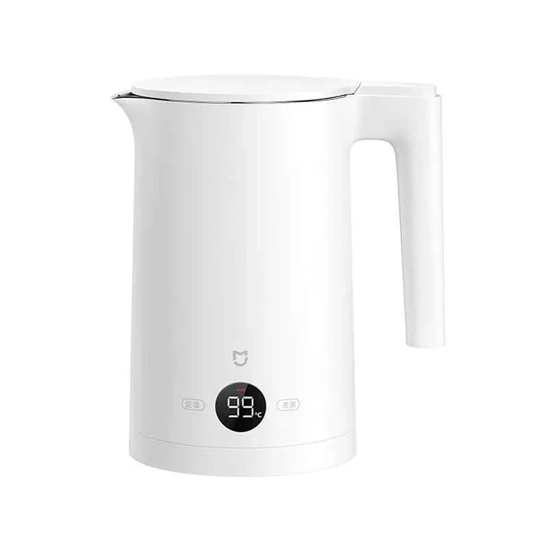 Xiaomi Electric Kettle P1 with a 1.7-liter capacity, 1800 watts for quick boiling, double-layer insulation, stainless steel interior, automatic shut-off feature, and a 360-degree swivel base.