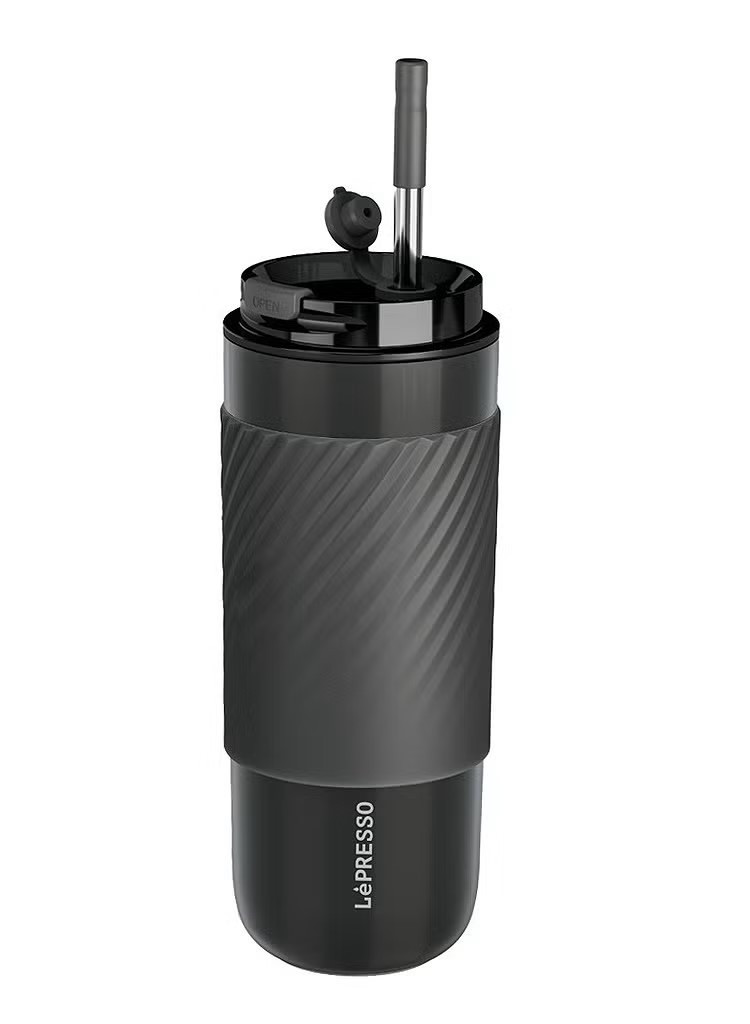 Lepresso Thermal Tumbler with Infusion Filter, 520ml Capacity, SUS 316 Inner, SUS 304 Outer, Food Grade PP, Reusable Straw, Tea Filter, 8H Keep Warm, 10H Keep Cold (Gray)
