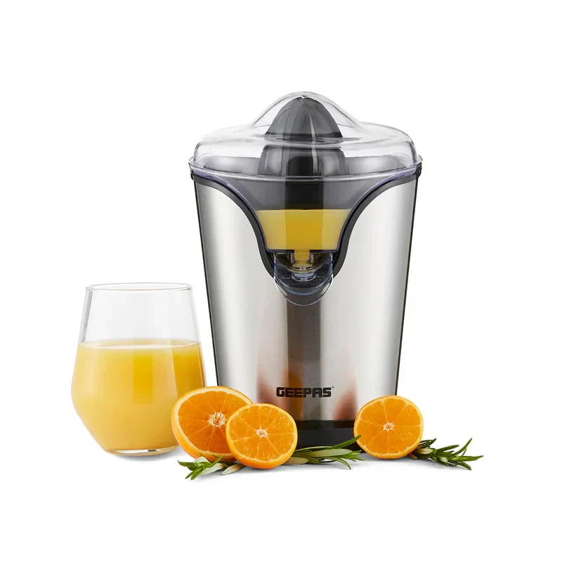 Geepas GCJ46013UK Citrus Juicer, 100 watts power, made with strong stainless steel body, has two cone design, includes a spout that prevents dripping, comes with a cover to keep dust away, perfect for
