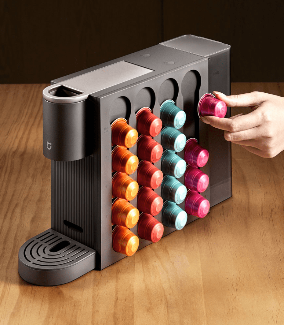 Xiaomi Mijia S1 Capsule Coffee Machine with 20 bar high pressure, dual-core temperature control, one-touch operation, and a compact design for making home espresso.