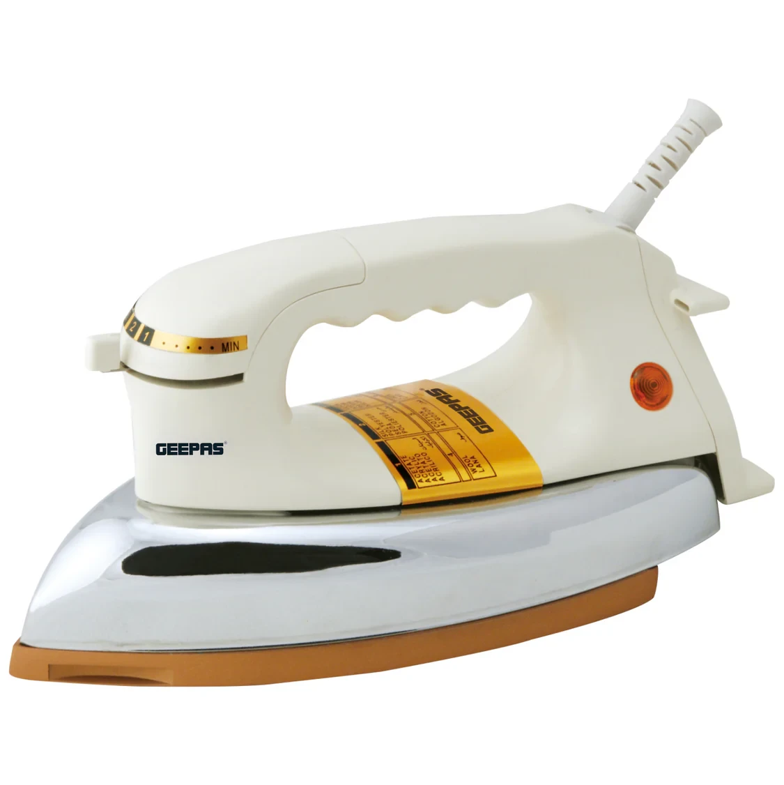 Geepas Automatic Dry Iron GDI2780| 1200W Heavyweight Iron| 60 Microns Nonstick Golden Teflon Soleplate| Temperature Dial| Safe Handle| Suitable for All Fabrics