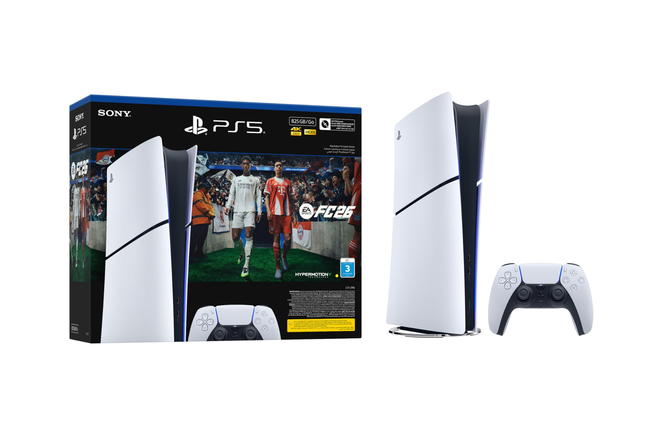 PlayStation 5 Digital Edition Console with FC26 Limited Edition Bundle - UAE Version, featuring a 1TB SSD and 4K gaming capabilities.