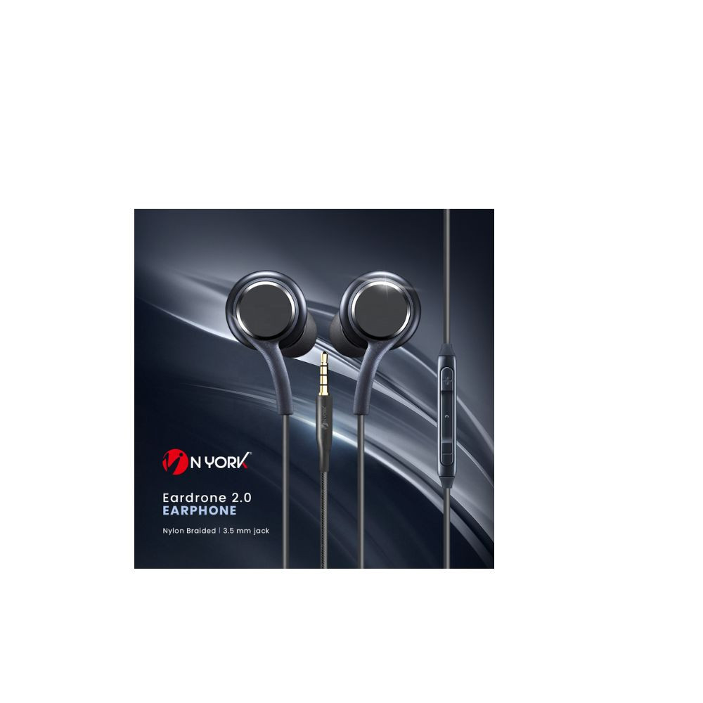 NYORK NYE125 3.5mm Wired In-Ear Handsfree Headphones with Microphone & Remote – Black