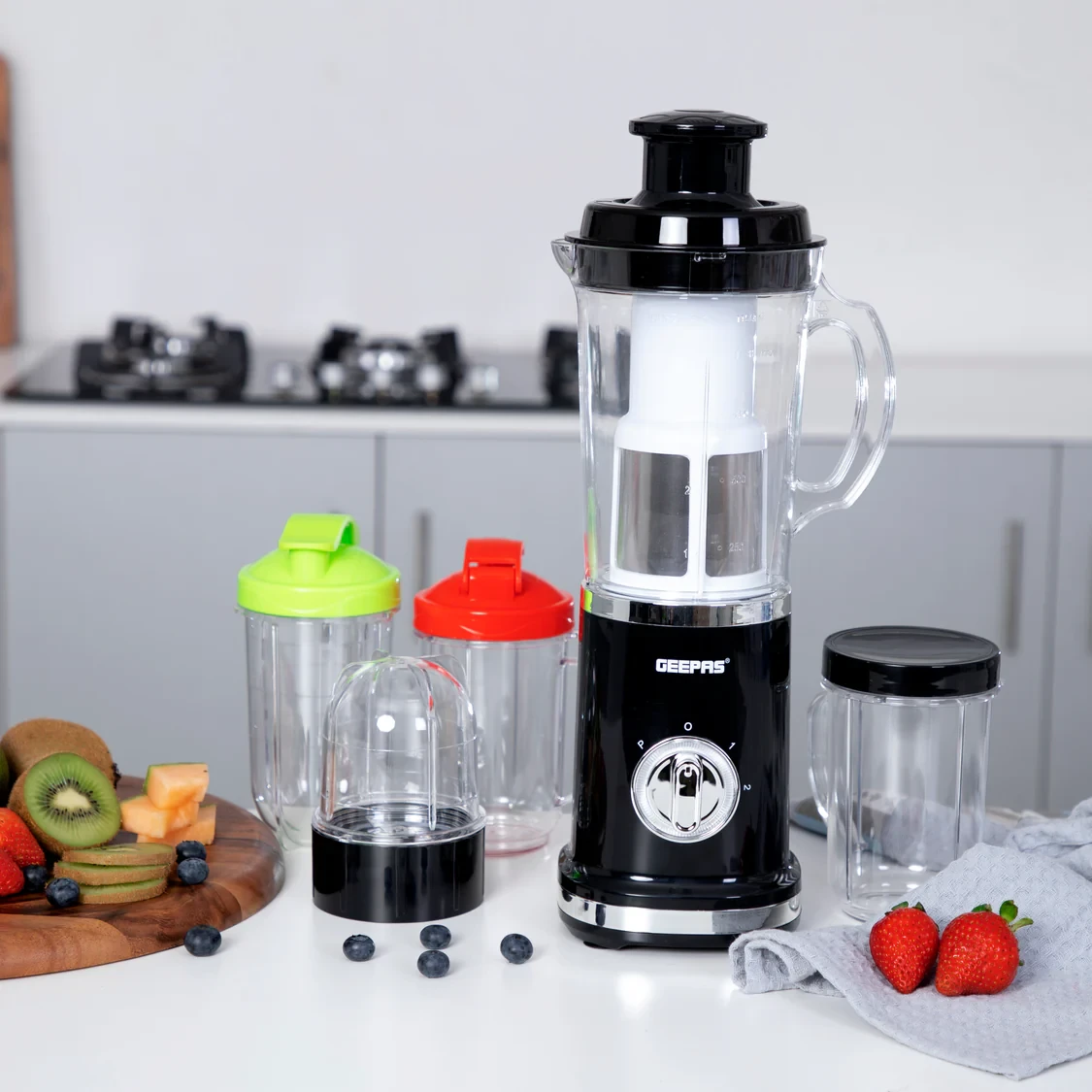 Geepas GSB44018UK is a multi-functional blender with a 380W strong motor. It features two speed settings and a pulse function for better control.