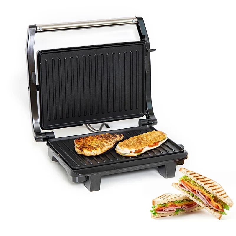 Geepas GGM5394 stainless steel grill maker, 1600W powerful grill with adjustable temperature control, non-stick plates, easy to clean, durable build.