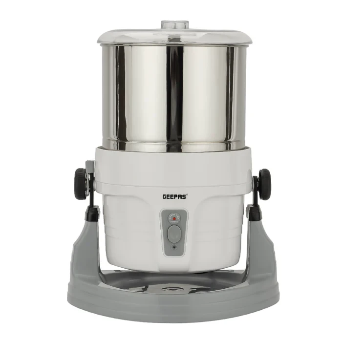 Geepas Wet Grinder GWG44063 comes with a 2-liter stainless steel grinding drum and a 200-watt motor. It features high-quality grinding stones, an interlocking safety mechanism, and includes an atta kn