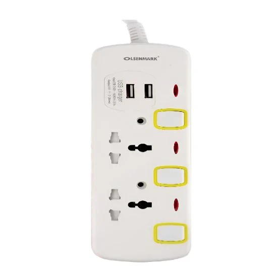 2-Way Portable Socket with Dual Type-C USB Ports and Surge Protection