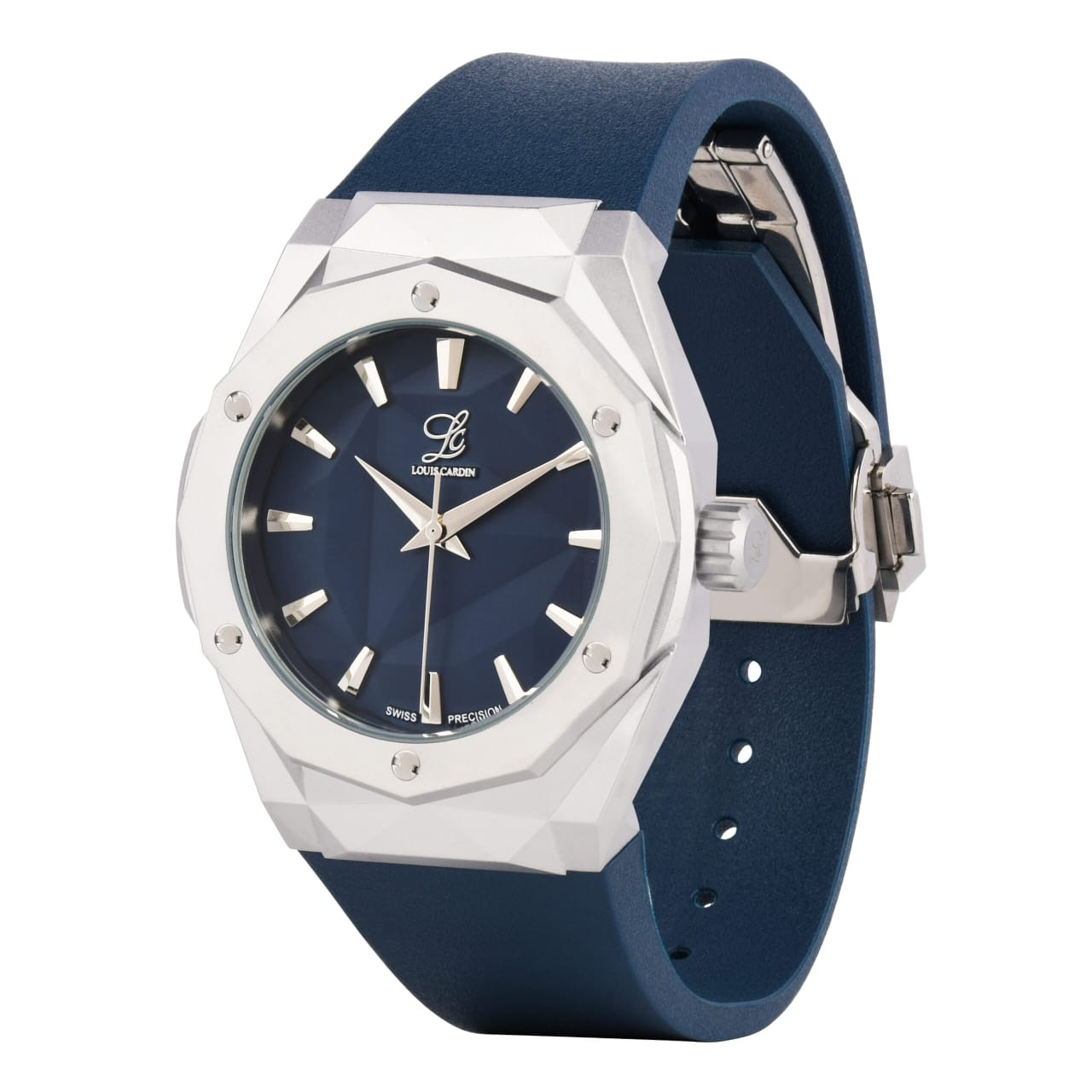 Louis Cardin Watch model 8847-F featuring a blue dial and a blue rubber strap.