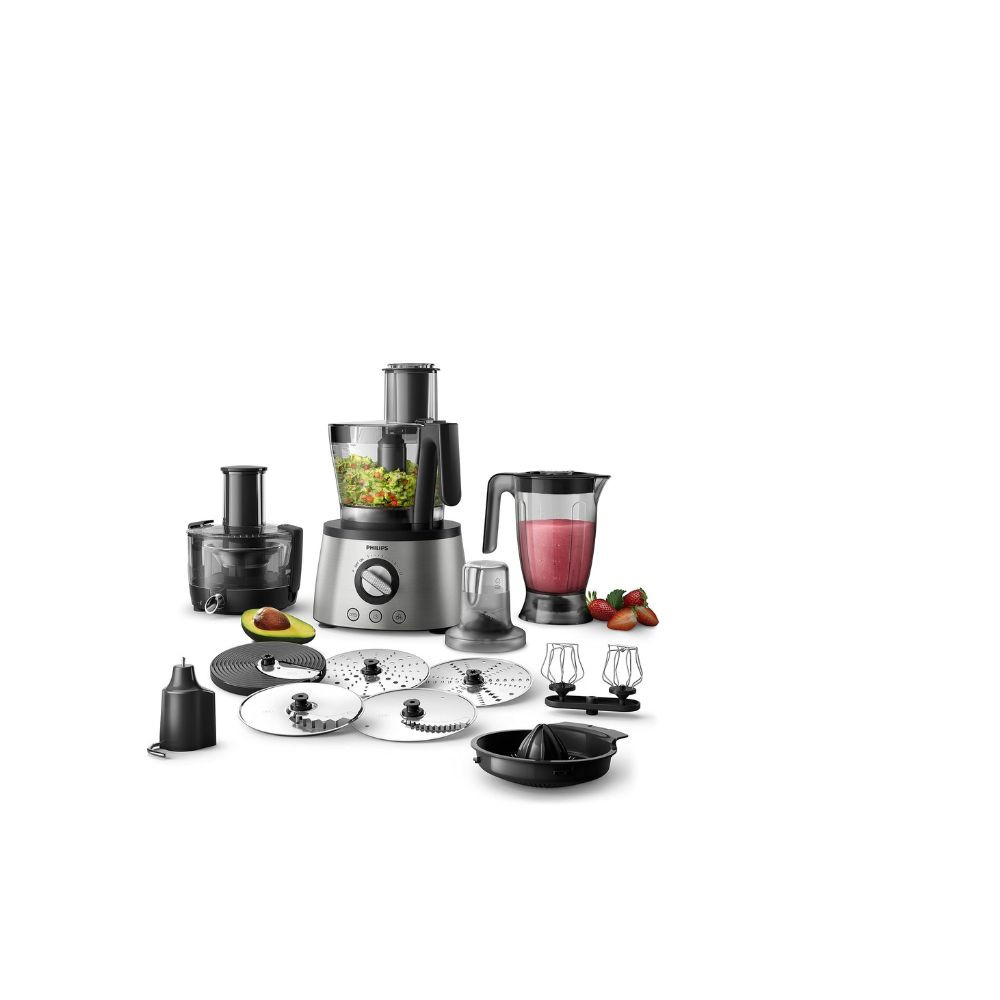 7000 Series Food Processor, PowerChop technology ,Blender, Centrifugal Juicer + Citrus Press, Metal Kneading Hook 3.4 L HR7778 / 00 Silver/Black/Clear