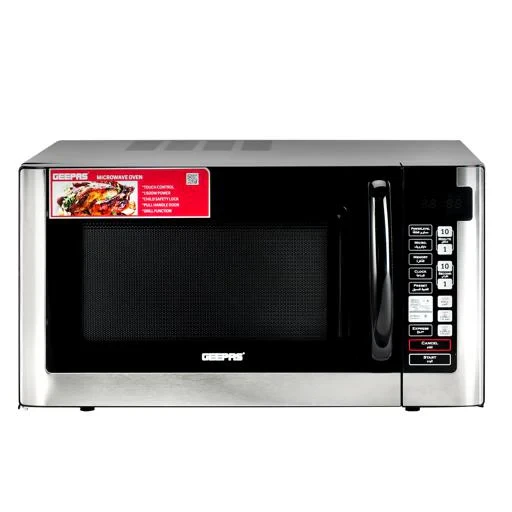 Geepas Digital Microwave Oven GMO1898 has a big 40-liter capacity, powerful 1500W performance, a touch control panel, and offers multiple cooking and defrosting functions.