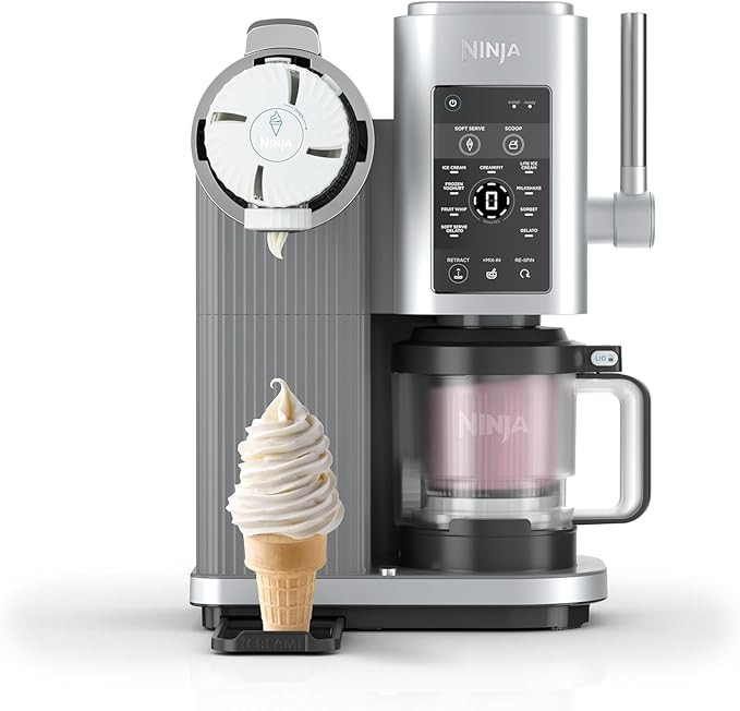 Ninja CREAMi Scoop and Swirl Soft Serve and Ice Cream Maker with 2x Tubs, 13 Functions, Makes Ice Cream, Soft Serve, Gelato, Sorbet, Milkshakes and More, Mix-In Option, Platinum Silver, NC701