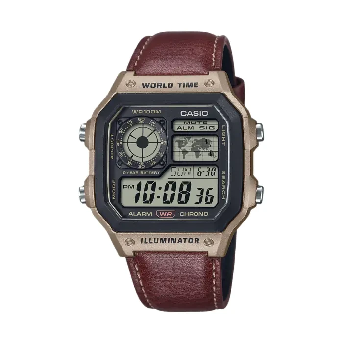 CASIO Digital Leather Brown Men Watch AE-1200WHL-5AVDF