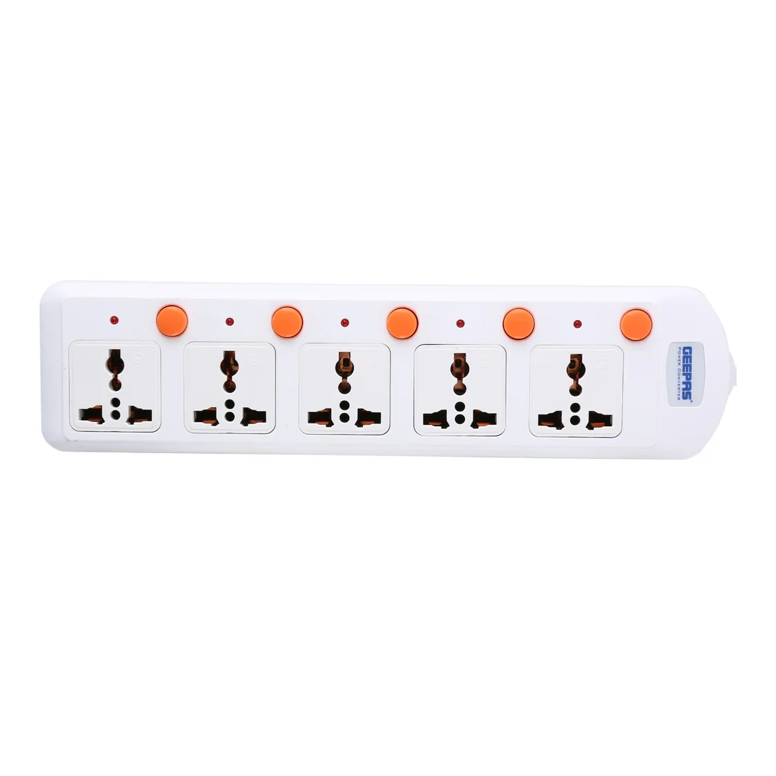 Geepas 5-way extension board with a VDE plug, individual onoff switches, multi plug power socket, and durable power extension cable.