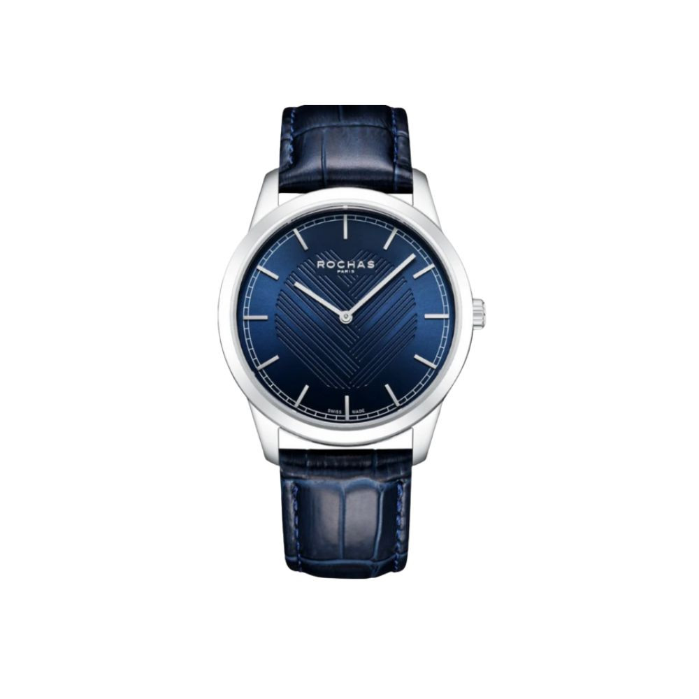 Rochas Paris Men’s Blue Dial Leather Band Watch – Elegant Luxury timer