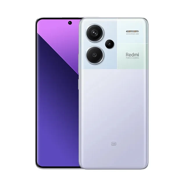 Xiaomi Redmi Note 13 Pro+ 5G in Aurora Purple with 12GB RAM and 512GB storage, featuring a 200MP OIS triple camera system, a 6.67-inch 1.5K curved AMOLED display with a 120Hz refresh rate.