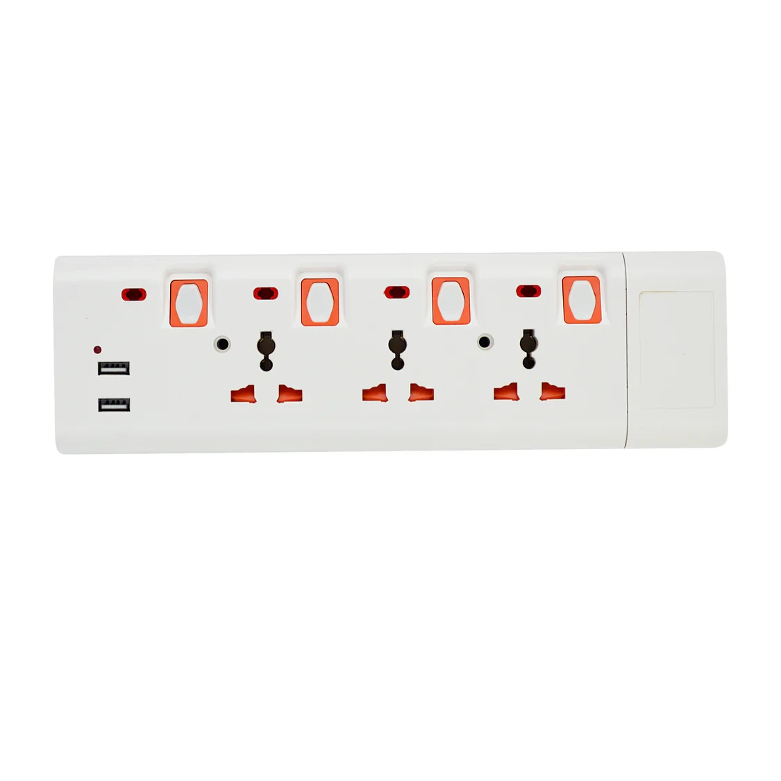 Geepas 3-way extension socket comes with two USB ports, four LED lights to show when each port is in use, and individual power switches for each outlet. It has a long 3-meter cord, built-in over-curre