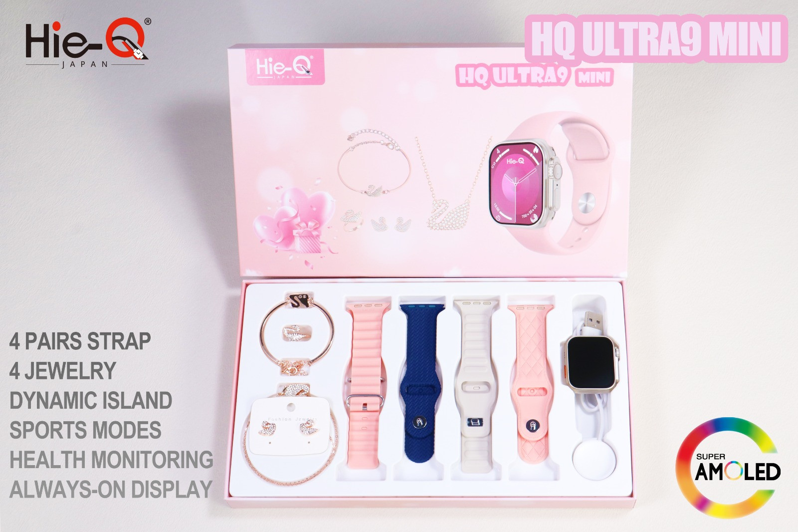HQ ULTRA 9MINI Smart Watch Pink Wireless Charging Lady reproduction Jewelry Extra Strap Complete Package Model HQULTRA9MINI