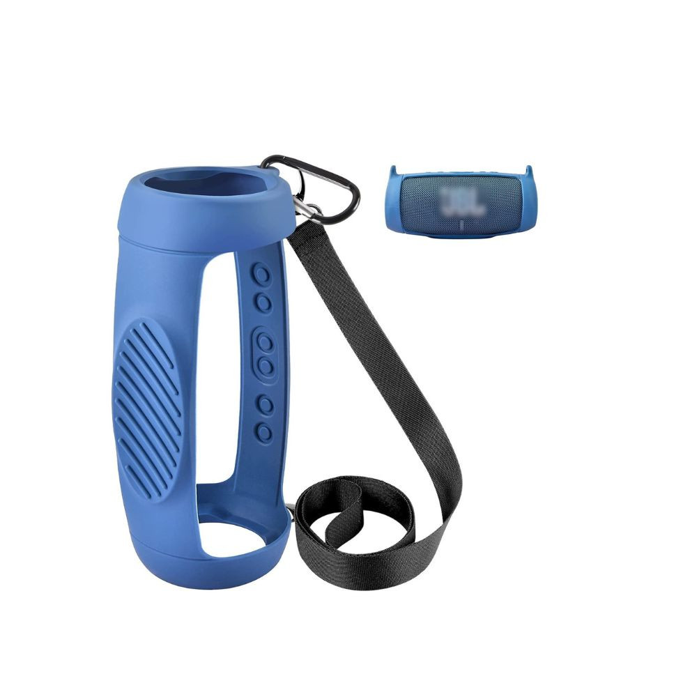 Silicone Case Cover for JBL Charge 5 Speaker Travel Protective Carrying Gel Soft Skin Waterproof Rubber Pouch with Shoulder Strap(Blue)