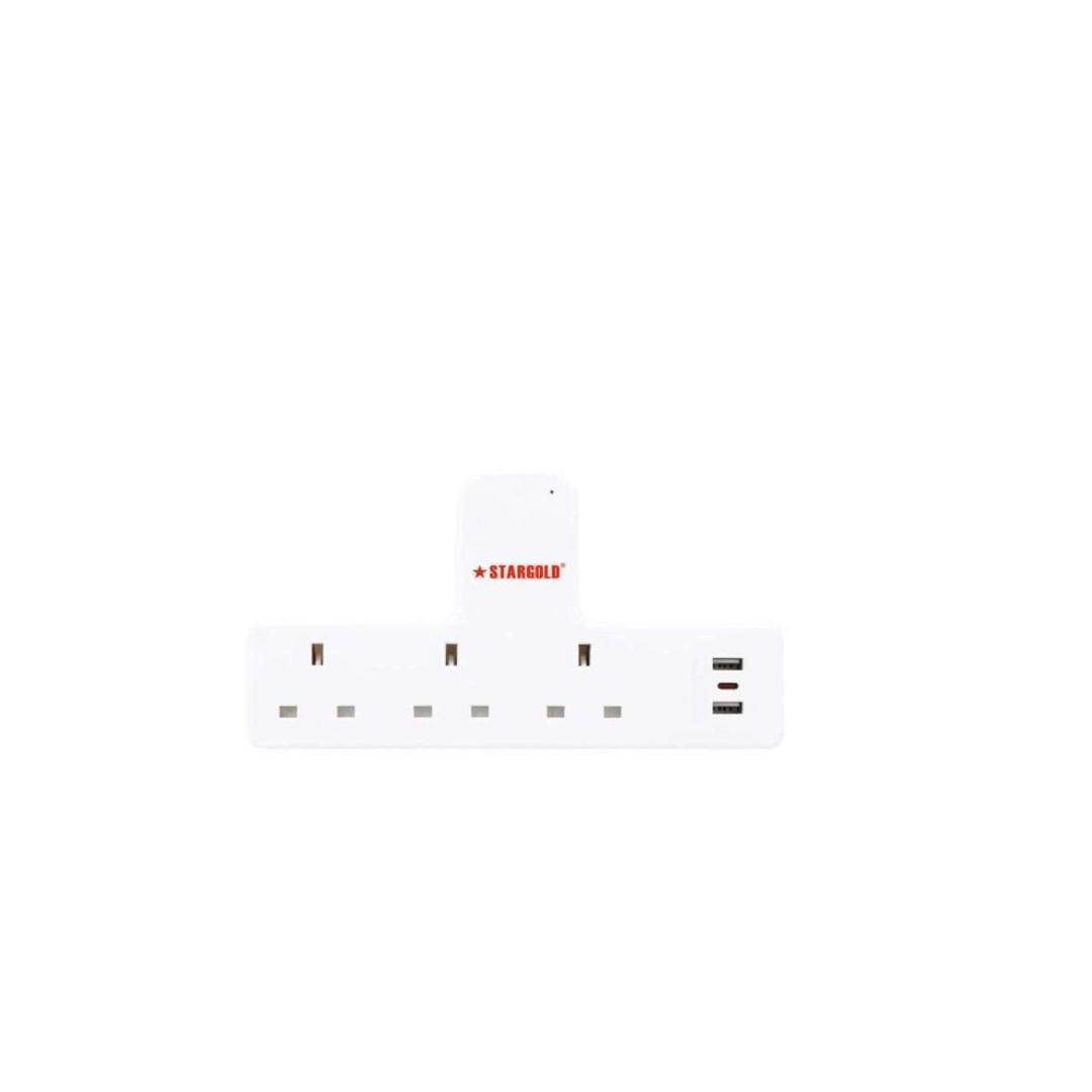STARGOLD Multiple cord Extension Set Overload Protector 3 Way AC Output with 2 USB and 1 USB-C Port