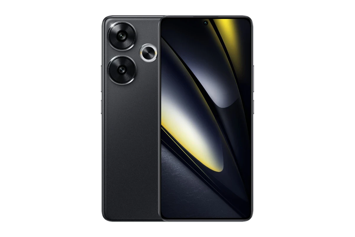 Xiaomi POCO F6 5G in black with 8GB RAM and 256GB storage, featuring a Snapdragon 8s Gen 3 processor, a 6.67-inch AMOLED display with 120Hz refresh rate.