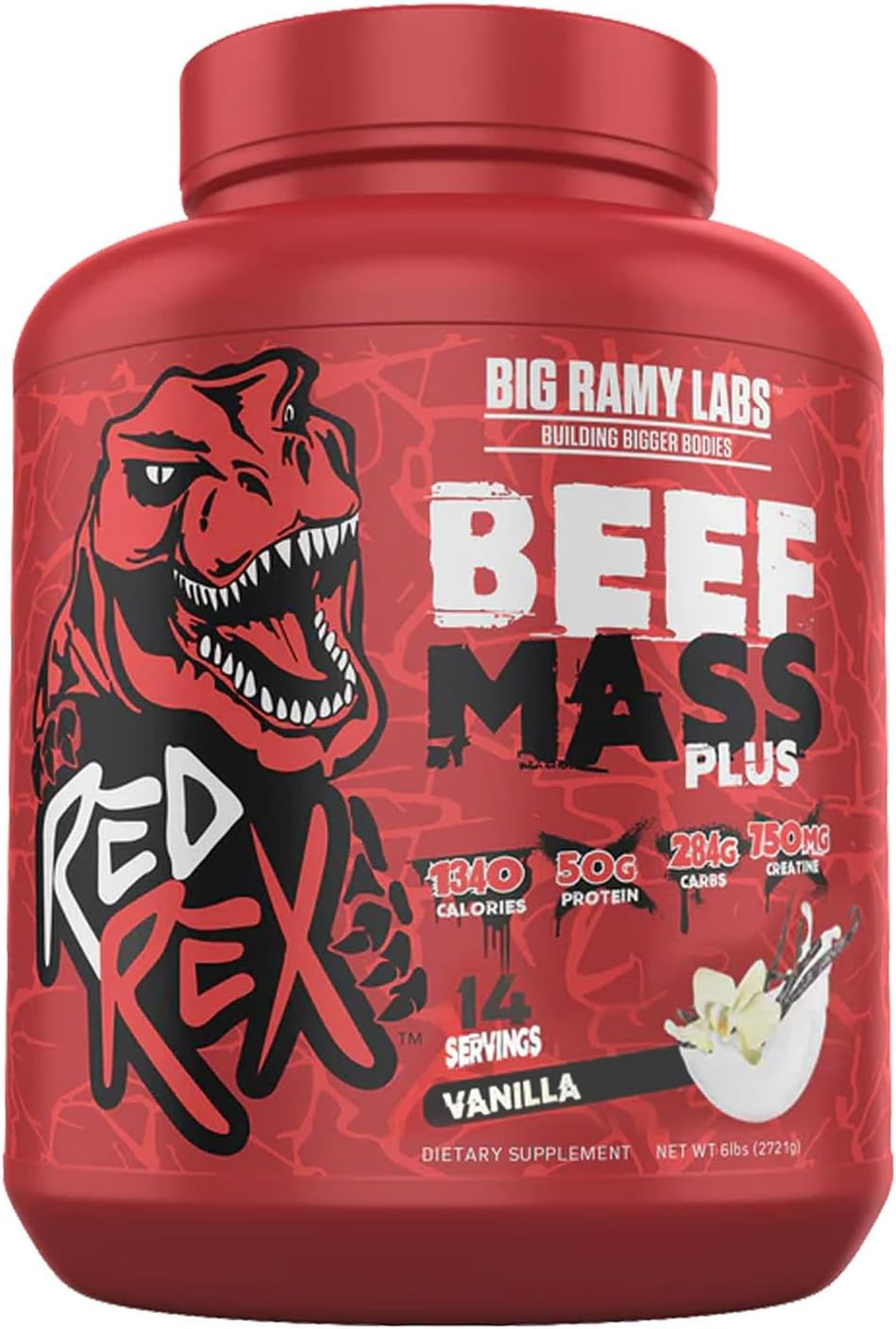Big Ramy Labs Red Rex Beef Mass Plus - Vanilla, 6 LB | High-Calorie Weight Gainer for Size, Strength, and Muscle Building