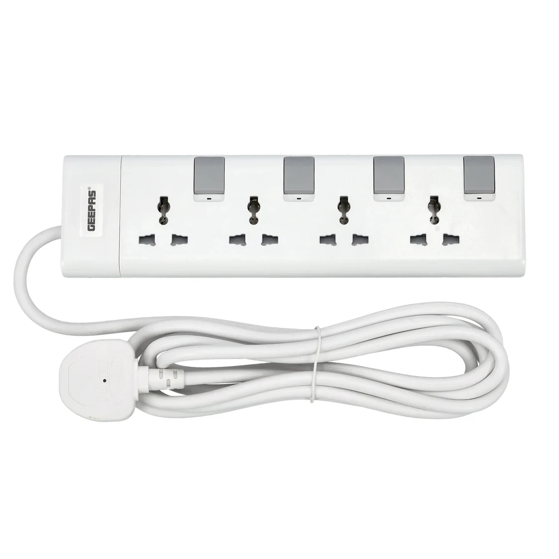 Geepas Extension Socket with 4 outlets, 3-meter cable length, model GES4091, power extension socket, multi plug power cable, high quality, heavy duty power switch.