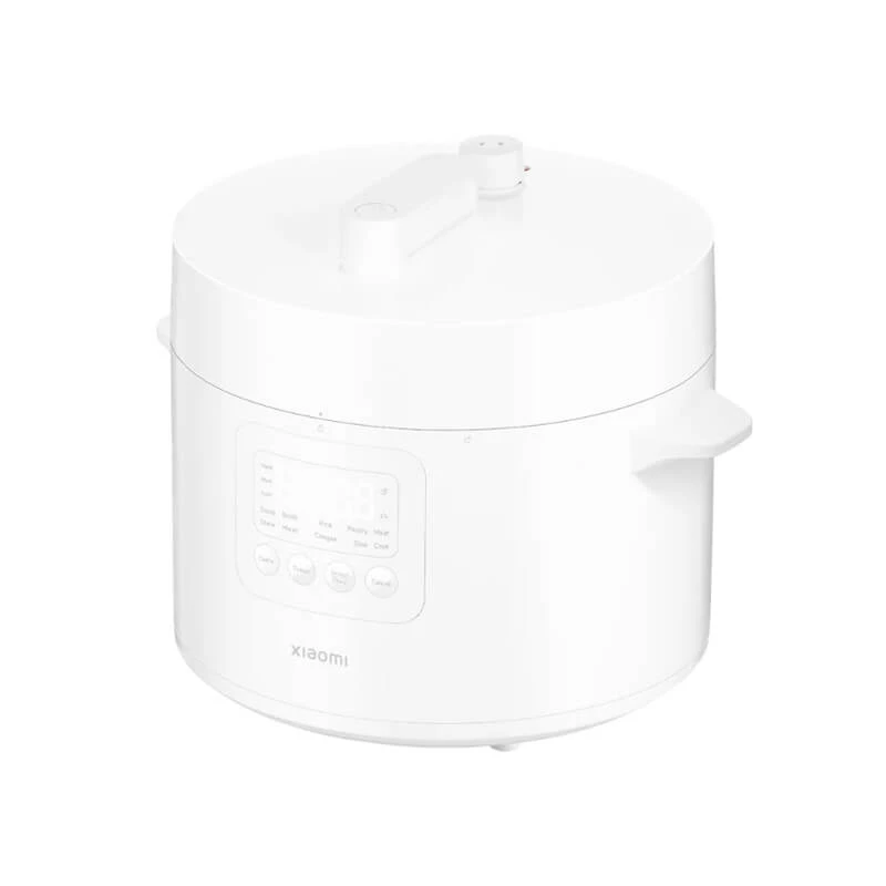 Xiaomi electric pressure cooker with a 4.8-liter capacity, six different cooking settings, two inner pots, 1000 watts of power, and features that make cooking smarter and safer.