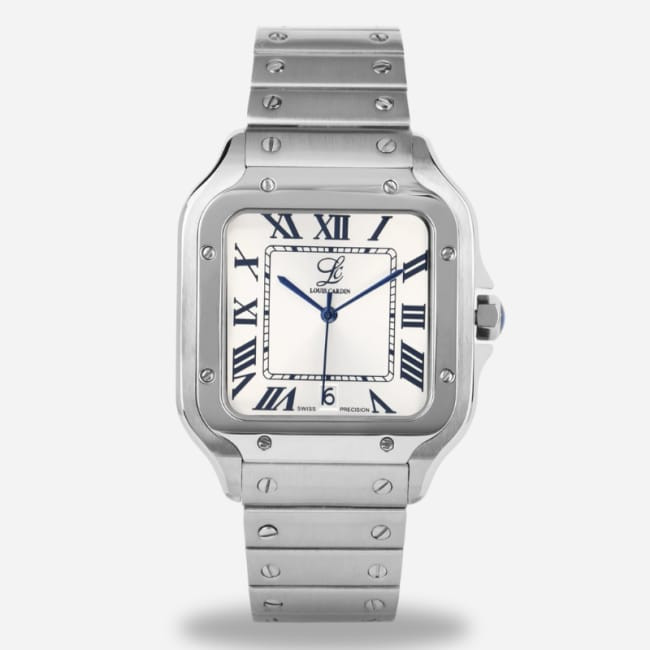 Louis Cardin Square Shape Roman White Dial Stainless Steel Men's Quartz Watch