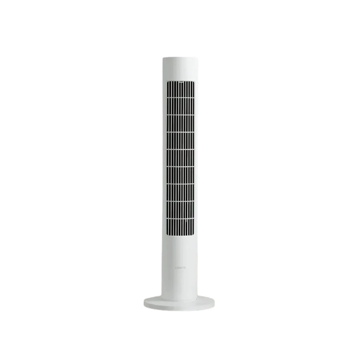 Xiaomi Smart Tower Fan in white features a variable frequency DC motor, operates quietly at 34.6 decibels, provides a wide 150-degree airflow, and can be controlled via a smart app or voice commands w