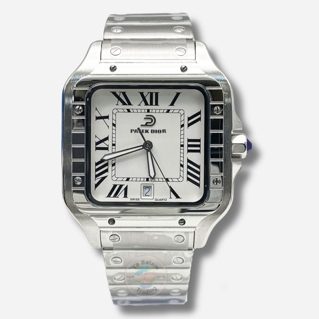 Patek Dior White Santos Automatic Watch – Luxury Stainless Steel Timepiece