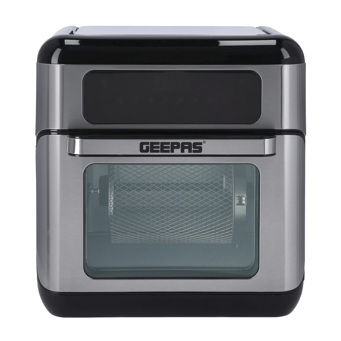 Geepas 1500W Digital Air Fryer Oven is a 9-in-1 convection toaster oven combo that includes a rotisserie and dehydrator. It allows for oil-free cooking and has a 90-minute timer.