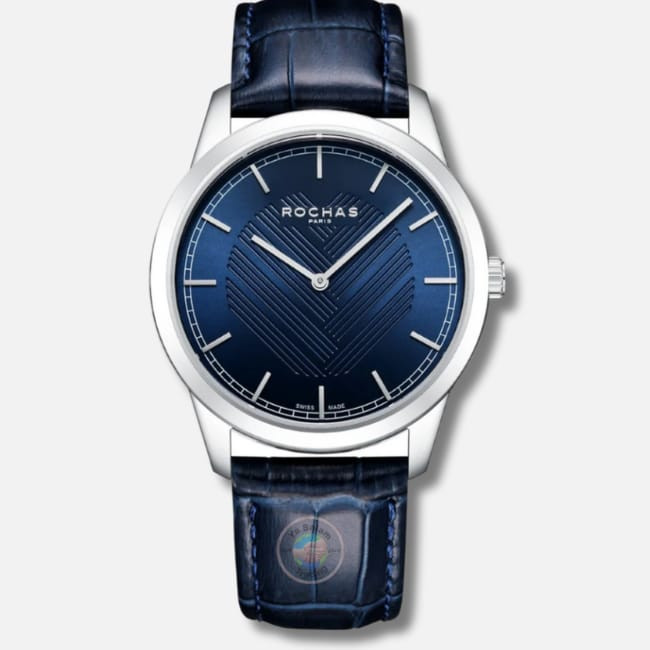 Rochas Paris Men’s Blue Dial Leather Band Watch – Elegant Luxury timer
