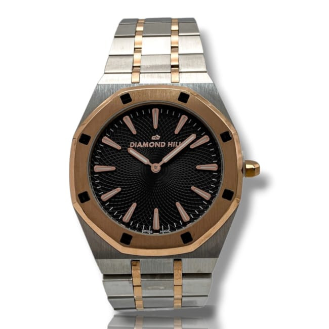 Diamond Hill Stainless Steel Geometric Black Dial Men's Quartz Watch