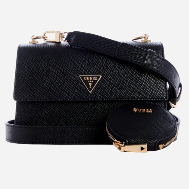Guess Alexie Crossbody Flap Black Bag for Women.