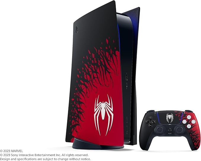 PlayStation 5 Console with Marvel’s Spider-Man 2 Limited Edition Bundle, featuring a 1TB SSD, 4K gaming capabilities, and a DualSense Wireless Controller.